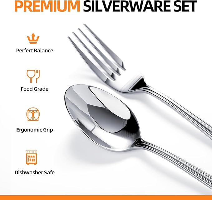 Silverware set for 8,40 Pieces Premium Stainless Steel Silverware set,Mirror Polished Cutlery Set,Heavy Duty Flatware Set for 8,Dishwasher Safe,Luster Series