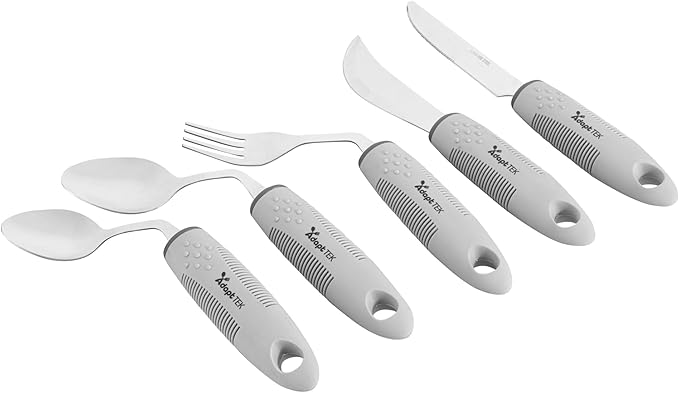 Restaurantware Adaptive Utensils - 1 count Stainless Steel, 9.843 x 5.118 x 1.575 Inches, Ergonomic Eating Aids, Non-Slip Utensil Set for Arthritis, Secure Grip Design, Gray
