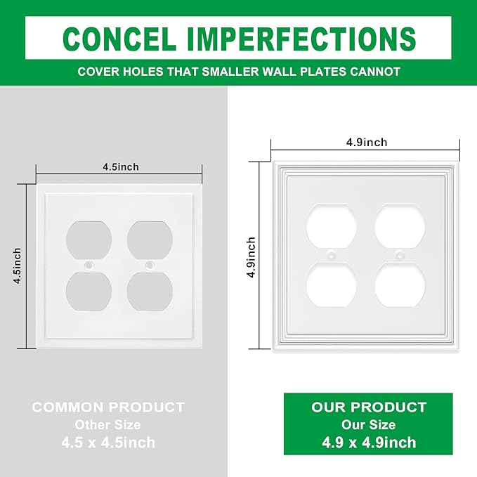 White Modern Decorative Wall Plate Light Switch Cover Decorator Outlet Covers Rocker Switch Plates Bamboo Fiber Material Wall Plates for Kitchen Bathroom (2 Gang Duplex-2 Pack)