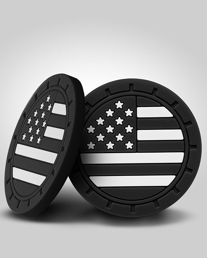 4 Pack Car Cup Coasters, Universal American Flag Non-Slip Silicone Cup Holder Inserts, Car Interior Accessories, Black