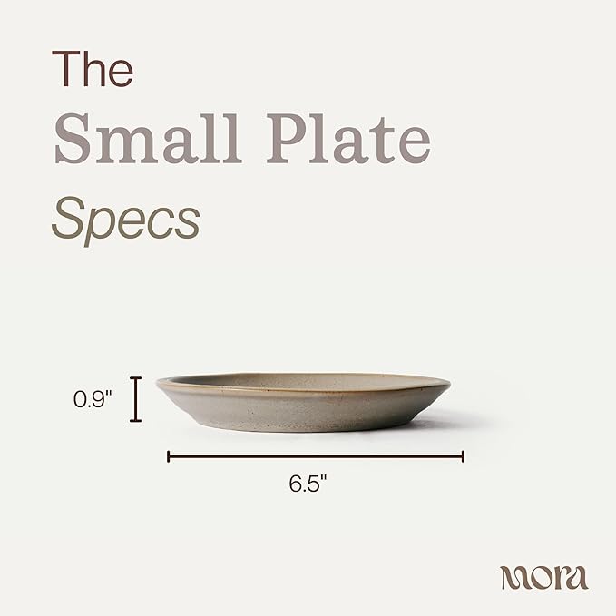 MORA Small Plates Set of 4, 6.5 inch Ceramic Pottery Dessert Plates - Microwave, Oven and Dishwasher Safe - Mushroom