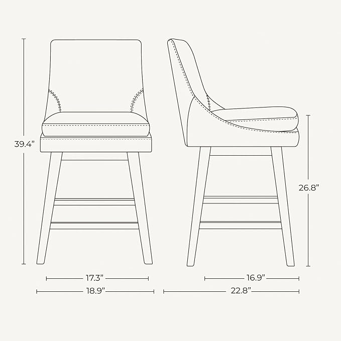 CHITA Bar Stools Set of 2, Counter Height Swivel Barstools, FSC Certified Morden Upholstered Fabric Counter Chairs with Back Support, 26.8" H Seat Height, Fabric in Ivory