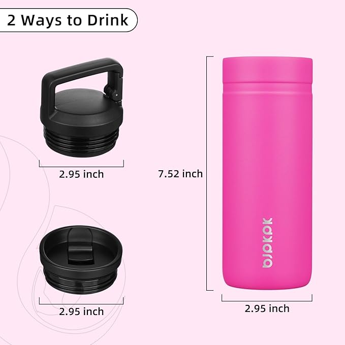 BJPKPK Insulated Water Bottle with 2 Lids,20 oz Double Wall Stainless Steel Vacuum Tumbler Travel Coffee Mug,Wide Mouth Thermal Cup,Barbie Pink
