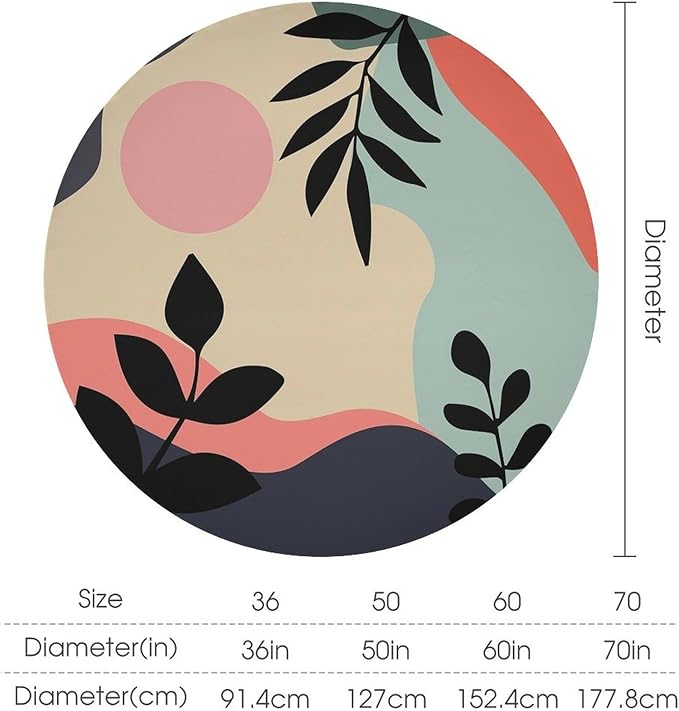 Medieval Bohemian Abstract Round Tablecloth, Mid Century Modern Leaves Geometric Tablecloth for Home Party Dining Room Kitchen Decor 50Inch(127cm)