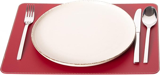 Nikalaz Set of 6 Placemats Made of Recycled Leather (Christmas Red, 18"x13")