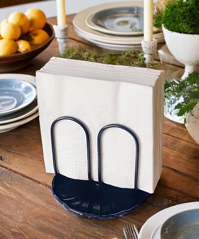 VROOMIUM Napkin Holder for Table, Ceramic Base Effortless Cleaning, 1 lb Weight, Chic Black Napkin Holders for Paper Napkins, Servilleteros para Mesas