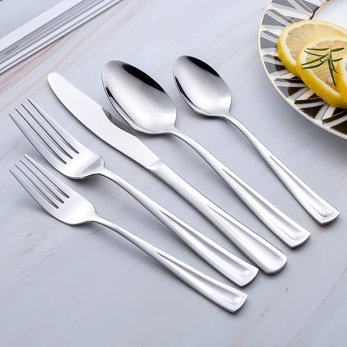 60-Piece Silverware Set for 12, GoGeiLi Stainless Steel Flatware Cutlery Set for 12, include Fork, Knife and Spoon Set, Mirror Finished