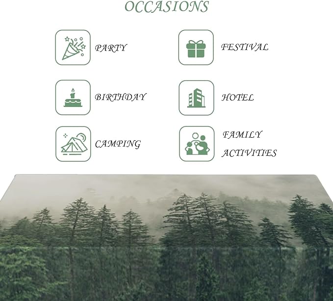 52x70 Inch Nature Scenery Rectangular Tablecloth Foggy Wild Forest Mysterious Secret Realm Table Cloth Waterproof Durable Table Cover for Home Game Room Banquet Picnic Outdoor BBQ Decor