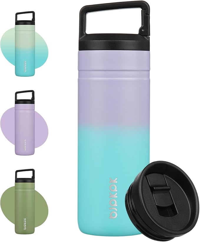 BJPKPK Insulated Water Bottle with 2 Lids,20 oz Double Wall Stainless Steel Vacuum Tumbler Travel Coffee Mug,Wide Mouth Thermal Cup,Lavender Green