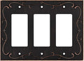 French Cabriole Decorative Wall Plate Switch Plate Outlet Cover (Triple Decorator, Aged Bronze)