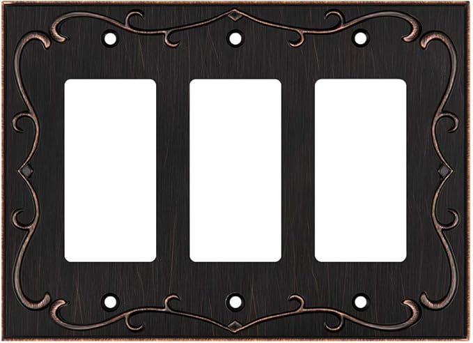 French Cabriole Decorative Wall Plate Switch Plate Outlet Cover (Triple Decorator, Aged Bronze)
