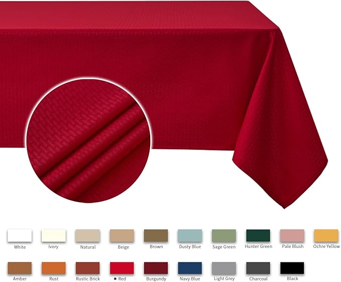 maxmill Christmas Tablecloth Weaved Texture Design Stain Resistant Waterproof Wrinkle Resistant Table Cloth, Decoration for Dining Room Holiday Parties Dinner, Rectangle 60 x 120 Inch, Red