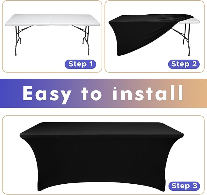 Nasitos 4 Pack Black Tablecloth 8 ft-Fitted Spandex Table Covers, Open Back Trade Show Table Cover, Washable and Wrinkle Resistant Tablecloth for Craft Show, Weddings, Events