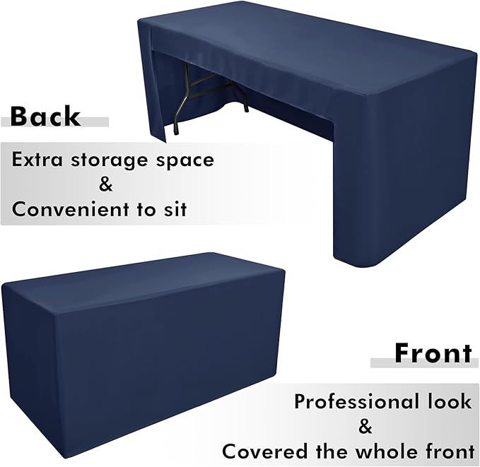 Nasitos 2 Pack Fitted Tablecloth for 4 Foot Tables-Navy Open Back Folding Table Cover Washable and Wrinkle Resistant Table Cloth for Trade Show, Book Fair, Career Fair, Convention, Events