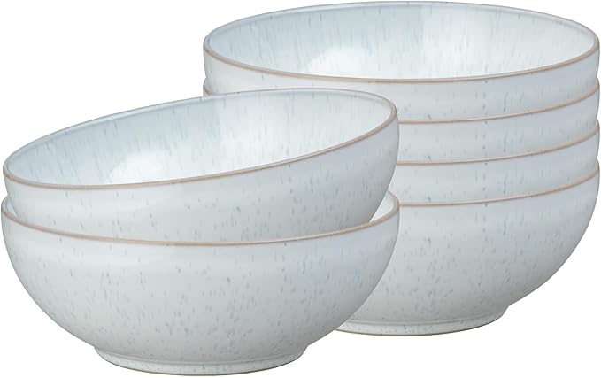Denby - White Speckle Cereal Bowls Set of 6-27.7oz Dishwasher Microwave Safe - Scratch Chip Resistant - Reactive White Glaze, Neutral, Ceramic Stoneware - Tableware for Oats, Cereal, Desserts