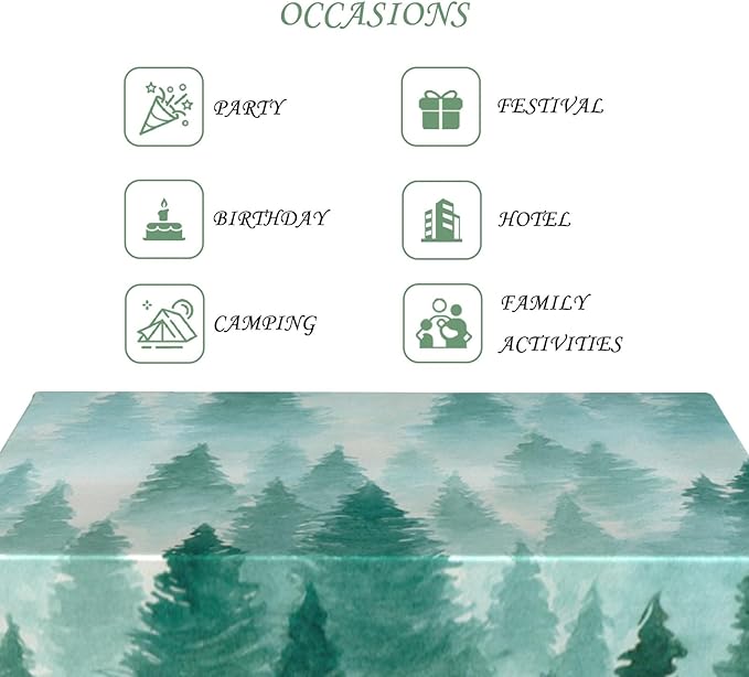 54x78 Inch Nature Rectangular Tablecloth Watercolour Pine Forest Fairyland Table Cloth Waterproof Durable Table Cover for Holiday Picnic Gaming Room BBQ Decor