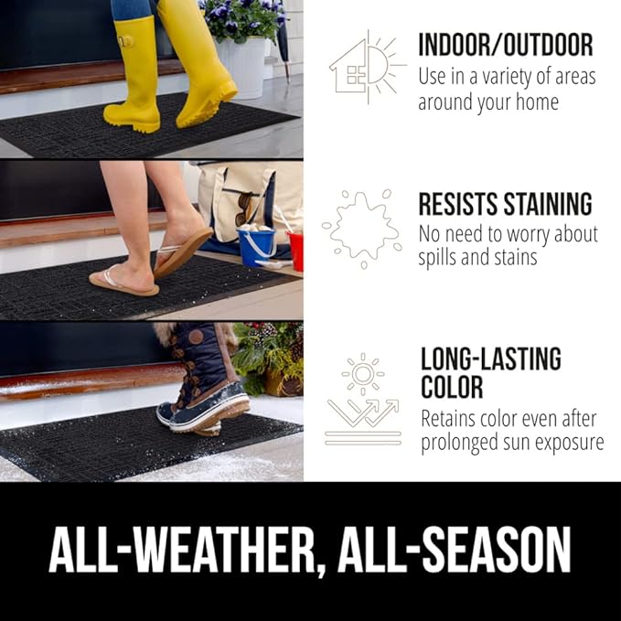 GORILLA GRIP 100% Waterproof All-Season WeatherMax Doormat, 60x24, US Designed Natural Rubber, Stain and Fade Resistant, Low Profile Indoor Outdoor Door Mats, Easy Clean Patio Mat, Midnight Maze