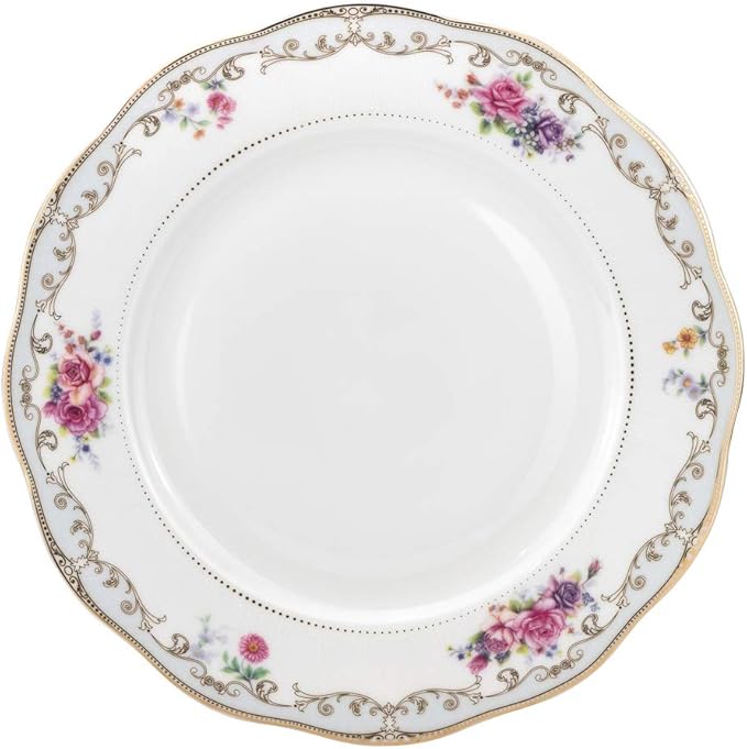 EURO Porcelain 20-pc. Dinner Set Service for 4, 24K Gold-plated Luxury Bone China Tableware ("Romantic Bloom" 6417-20)
