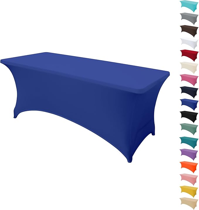 8FT Table Cloth for Rectangular Fitted Events Stretch Gemstone Blue Table Covers Washable Spandex Tablecloth Protector for Party, Wedding, Cocktail, Banquet, Festival