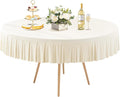 Ivory Spandex Round Tablecloths - 60 inch Fitted Table Cover with Skirt for Wedding Party Dining Banquet