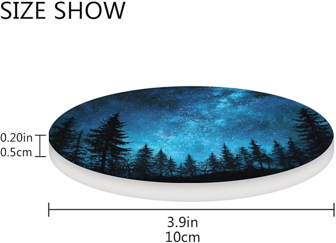 Coasters for Drinks Coaster Drink Set Decorative Coffee Table Desk Cup Mat Spring Cute Cork Bar Backing Round Home Decor Forest Starry Night Pine Tree Blue08