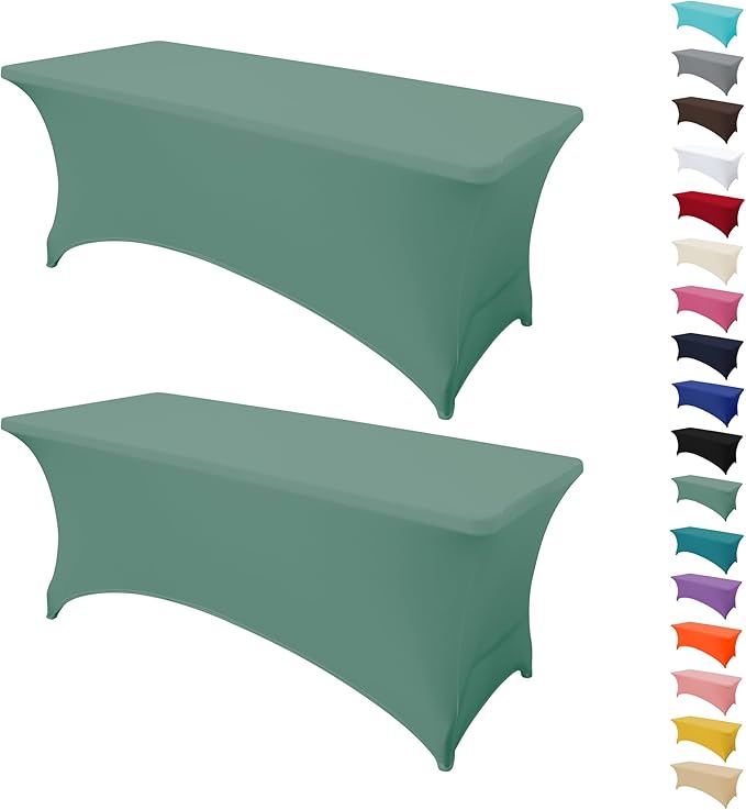 2Pack 4FT Table Cloth for Rectangular Fitted Events Stretch Turquoise Stone Table Covers Washable Spandex Tablecloth Protector for Party, Wedding, Cocktail, Banquet, Festival