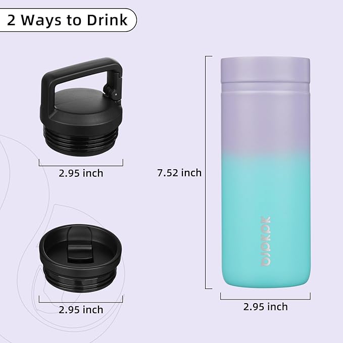 BJPKPK Insulated Water Bottle with 2 Lids,20 oz Double Wall Stainless Steel Vacuum Tumbler Travel Coffee Mug,Wide Mouth Thermal Cup,Lavender Green