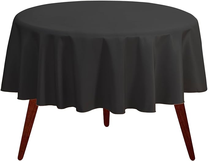 Gee Di Moda Round Tablecloth - 70 Inch Black Round Table Cloth for 24 to 48 Inch Round Tables - Heavy Duty Washable Fabric - for Buffet Table, Holiday Party, Dinner, Wedding & Baby Shower