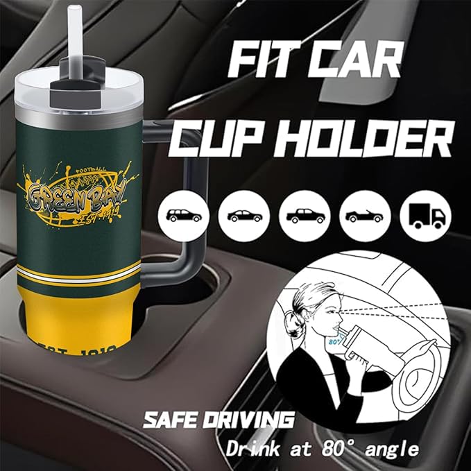 Green 30 oz Tumbler with Handle and Straw,Car cup,Coffee Mug,100% Leakproof Insulated Tumbler with Lid and Straw,Made of Stainless Steel,Cup Holder Friendly Base,Classic Collection Gifts for Fans