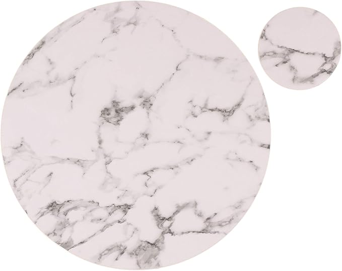 Set of 8 Marble Round Placemats and Coasters, Faux Leather Waterproof Table Mats, Easy to Wipe Off for Kitchen Dining Round Table