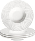 Creative home decor ceramic wide-rimmed soup bowls/plates, 10.5 oz pasta bowl four-piece set, white embossed bowls and plates with rims, ideal for upscale restaurants, hotels and gourmets, 11 inches.