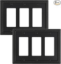 2-Pack Triple Decorator Outlet Cover Plate, Black Pearls Decorative Switch Plates and Outlet Covers, Metal Wall Plates for Electrical Outlets, Receptacle, GFCI Outlet, Dimmer Switch