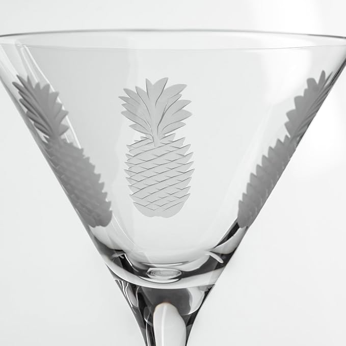 Rolf Glass Fresh Pineapple Martini Glass | Lead-Free Glasses | Proudly Made in the USA | Engraved Tropical Pineapple Martini Glasses | Set of 4