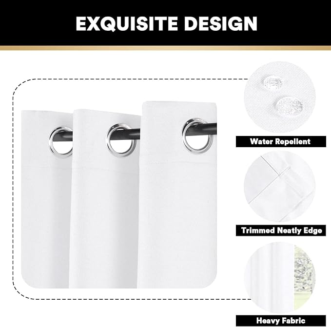 PrinceDeco 100% Blackout Curtains for Living Room Sliding Door Curtains Blackout Curtain 96 Inches Long Patio Treatment for Sliding Door Thermal Insulated Curtain,W100 X L96 Inch,Pure White