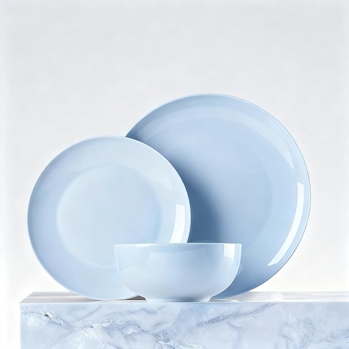 KINGSTONE Bone China Dinnerware Sets, 12-Piece Dinnerware Set for 4, Lightweight Durable, Dishwasher Safe, Tableware for Daily Use with Elegant Design, Blue