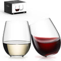 LUNA & MANTHA Stemless Wine Glasses Set of 2, 18oz Crystal Red White Wine Glasses for Daily Use, Hosting, Home Bar, Evening Party, Birthdays, Shower, Housewarming Gift, Clear