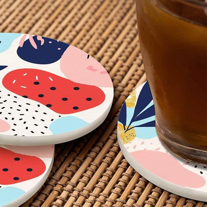 Chaotic Lines Dots and Shapes Coasters Set for Wood Table Creative Universal Artistic Fun Tabletop Protection Mat for Mugs and Cups 4 Inch for Kitchen Office Home
