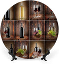 Ceramic Plates, Wine Decorative Ceramic Plates, Wine Themed Collage on Wooden Backdrop with Grapes and, 10 Inch, for Dining, Parties, Wedding, Brown Black Red