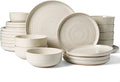 Stoneware Dinnerware Set, Highly Chip and Scratch Resistant Everyday Plates and Bowls for 8 (24pcs), Reactive Glaze Speckled Ceramic Flared Dishes with Gift Box, Microwave Dishwasher Safe, Shell Beige