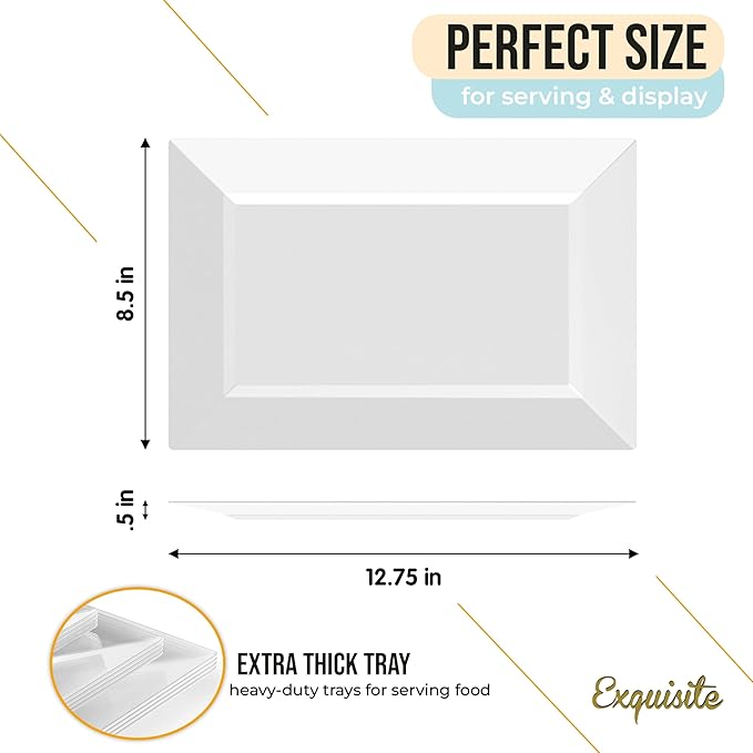 Exquisite Plastic Serving Trays For Party - 40 Pcs 12.75 Inch Clear Serving Platters, Plastic Trays For Food, Clear Tray, Food Tray Disposable Platters For Parties, Catering & Buffet