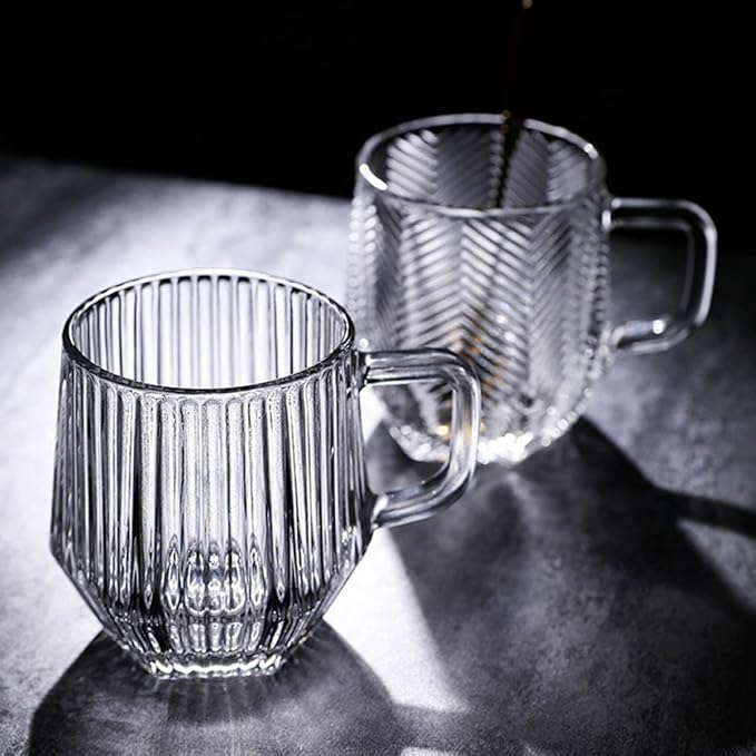 6pcs Ribbed Glass Mugs with Handles, Sturdy Household Water Cups for Coffee, Tea, Beer, and Juice, Creative Reusable Glassware Set for Office and Home Use