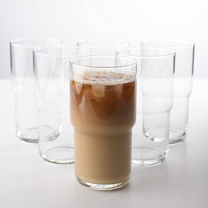 LEMONSODA Stackable Iced Coffee Glasses Set of 6, 48-15 and 21oz Drinking Glasses for Lattes, Tea, Coffee, and Water (21oz, Set of 6) | Modern, Stackable, Cups, For Any Drink, Water, Coffee