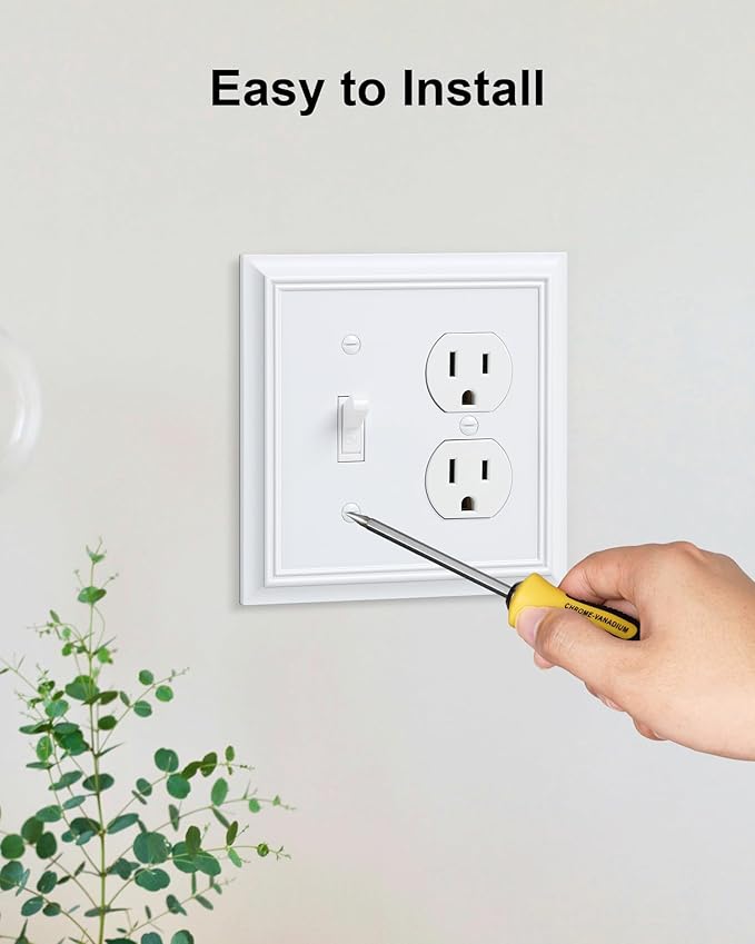 2-Pack Combo Toggle/Duplex Light Switch Cover Plate, Pure White Outlet Cover Plate, Natural Bamboo Fiber Decorative Wall Receptacle Cover for Electrical Outlets, Light Switch