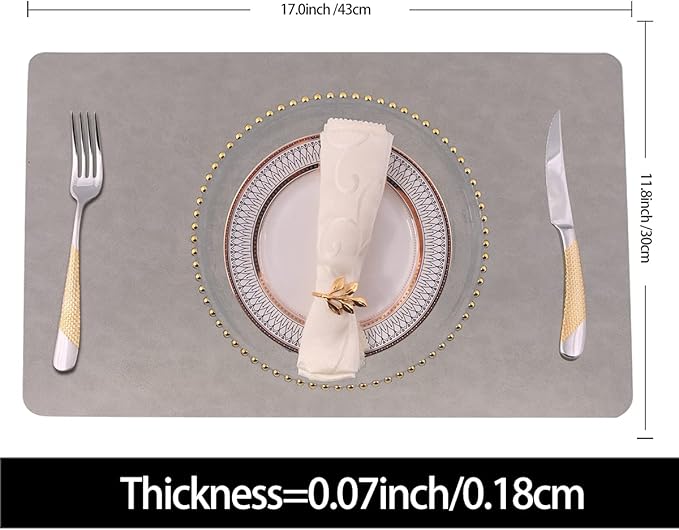 Placemats for Dining Table Set of 6,Faux Leather Eco-Friendly Wipeable Place Mats,Waterproof&Oilproof Table Mats,Washable,Heat-Resistant,Non-Slip for Kitchen Table(Grey,6)