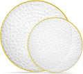 PLASTICPRO 64 Piece Combo Plates Set includes 32 7'' inch Plates & 32 9'' inch Plates Clear Plastic Organic Hammered Design Party Plates With Gold Rim, Premium heavyweight Elegant, Dishes,