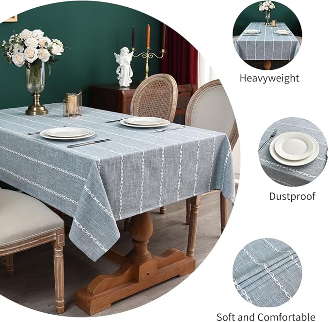 Zobesta Blue and White Striped Linen Square Tablecloth 53 x 53 Inch, Washable Farmhouse Soft Boho Square Table Cloth for Party, Holiday, Picnic, Dining, Outdoor