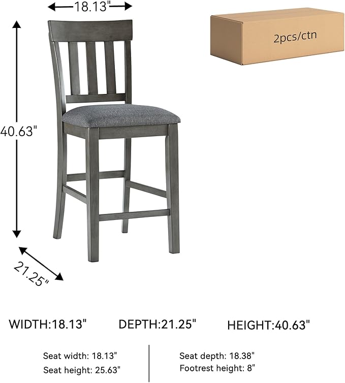 Signature Design by Ashley Hallanden Modern Farmhouse Counter Upholstered Barstool, Set of 2, Comb-back Design, Solid Wood, 25.75" , Dark Gray