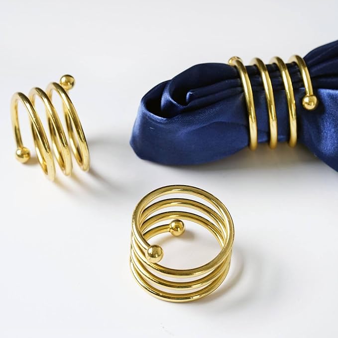 Gold Napkin Rings Set of 6, Metal Napkin Rings Dinner Napkin Holders for Cloth Napkins Thanksgiving Wedding Christmas Party Kitchen Table Decoration(6 Pcs Gold Spring)