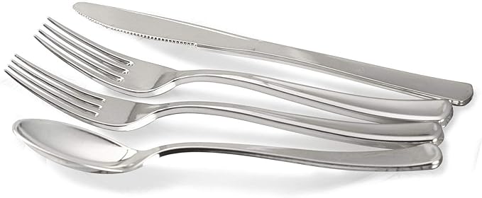 " OCCASIONS " 320pcs set (40 Guests) Extra Heavyweight Vintage Wedding Disposable/Reusable Plastic Plates -40x11'' + 40x8.25''+Silverware+Cups+Napkins (Chateau Collection Light Gray)