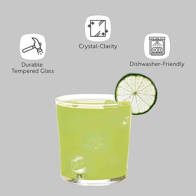 Restaurantware Sumi 12.5 Ounce Double Old Fashioned Glasses Set of 6 Fine-Blown Scotch Glasses - Tempered Dishwasher-Safe Glassware Clear Glass Whiskey Glasses Serve Cocktails and Liquors